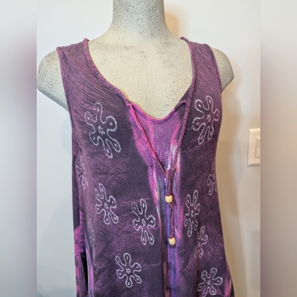 PAPA Vancouver rayon trapeze dress or tunic. Purple pink & white tie Dye, OS - Picture 4 of 11